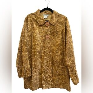 Ulla Popken Artwear Leaf Print Cotton Jacket 20/22 Lagenlook Boho Oversized